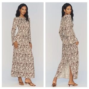 By Anthropologie Long-Sleeve Maxi Slip Dress Zebra Striped Print XL